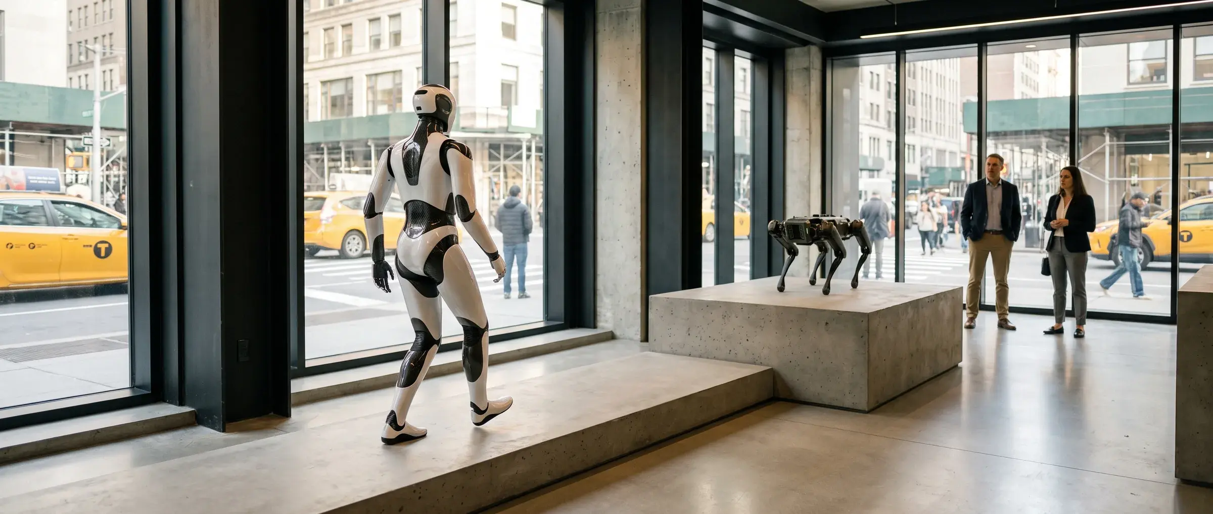 Inside the Manhattan flagship, a humanoid robot on the demonstration runway