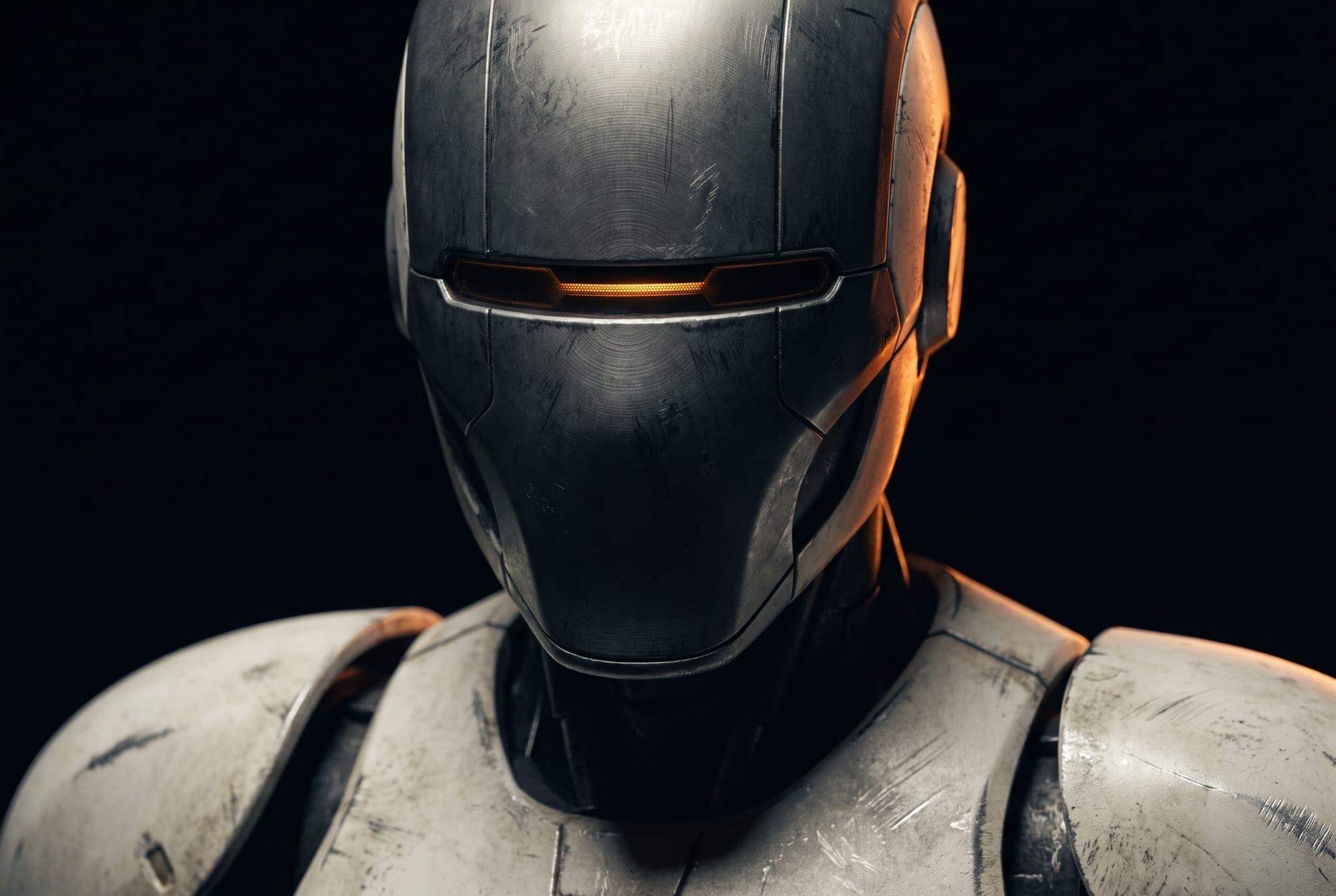 Concept render: close portrait of a humanoid robot head and shoulders